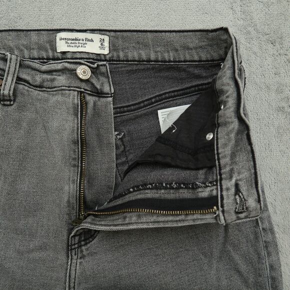 Abercrombie & Fitch Jeans Women's 6L Gray High-Rise Ankle Straight 28" Inseam - Picture 2 of 16